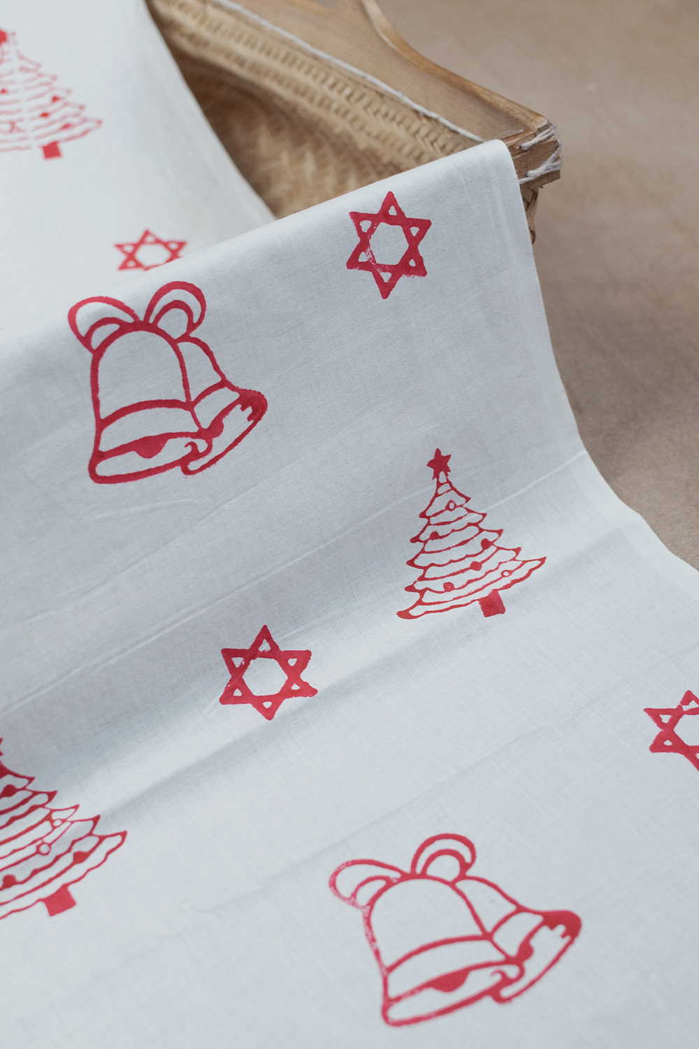 Shop X-Mas Trees & Bells Block Printed Cotton Fabric at Matkatus