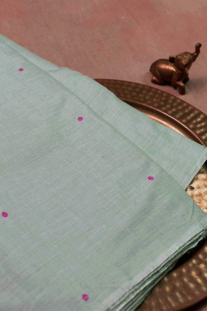 Pink Butta on Green Chanderi Cotton Fabric - 0.5m