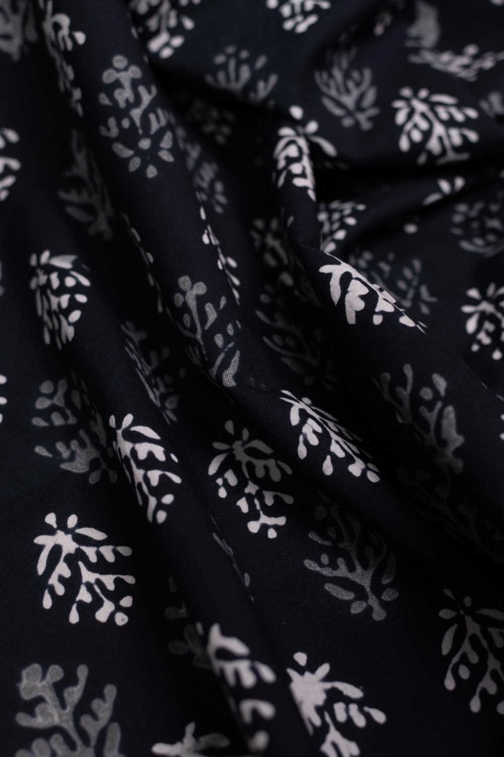 Cream & Grey Motifs Dabu Cotton Fabric-0.5 m