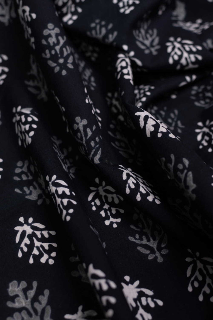 Cream & Grey Motifs Dabu Cotton Fabric-0.5 m
