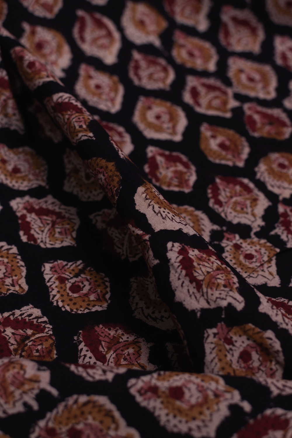 Black Printed kalamkari Cotton Fabric - 1m