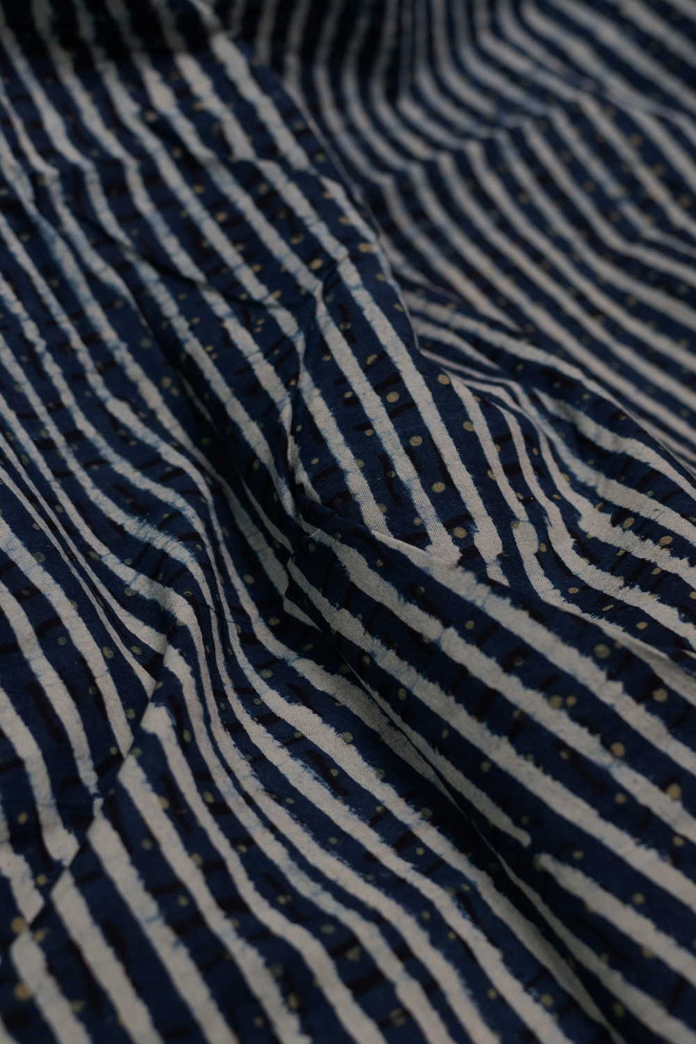 Stripes on Indigo Ajrak Cotton Fabric - 0.55m