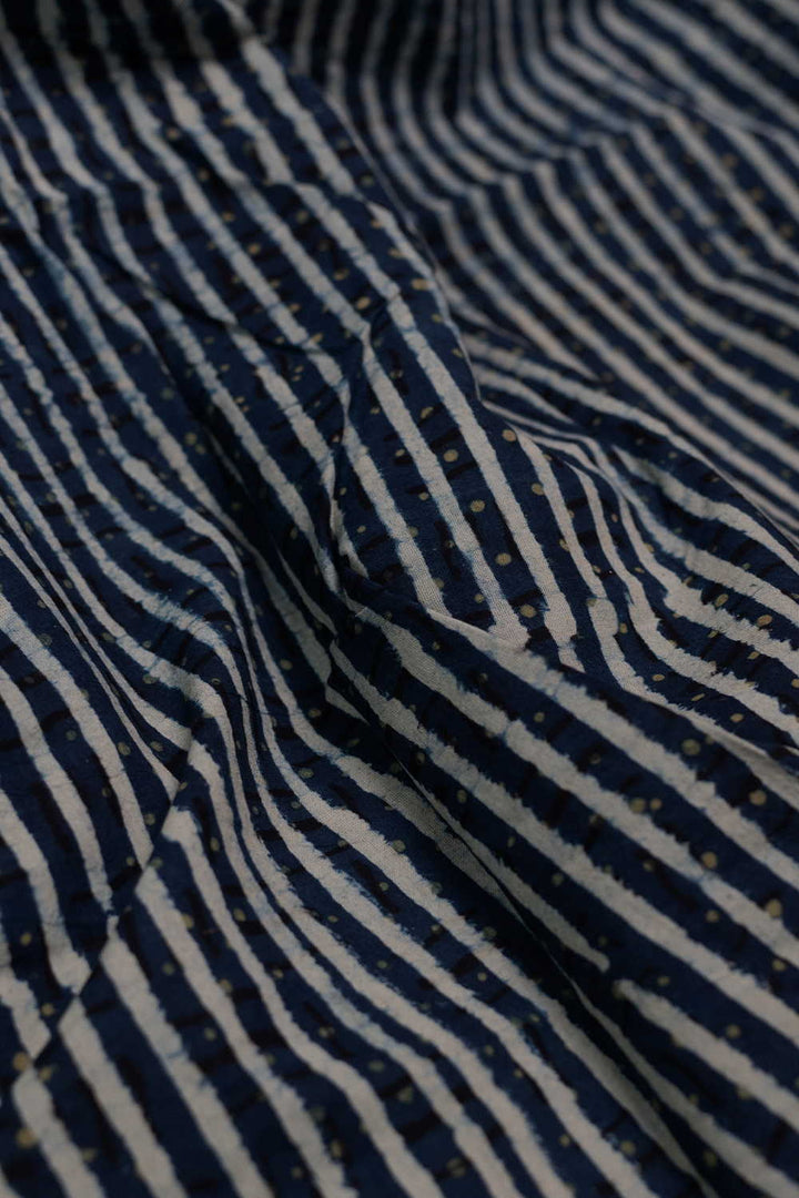 Stripes on Indigo Ajrak Cotton Fabric - 0.55m