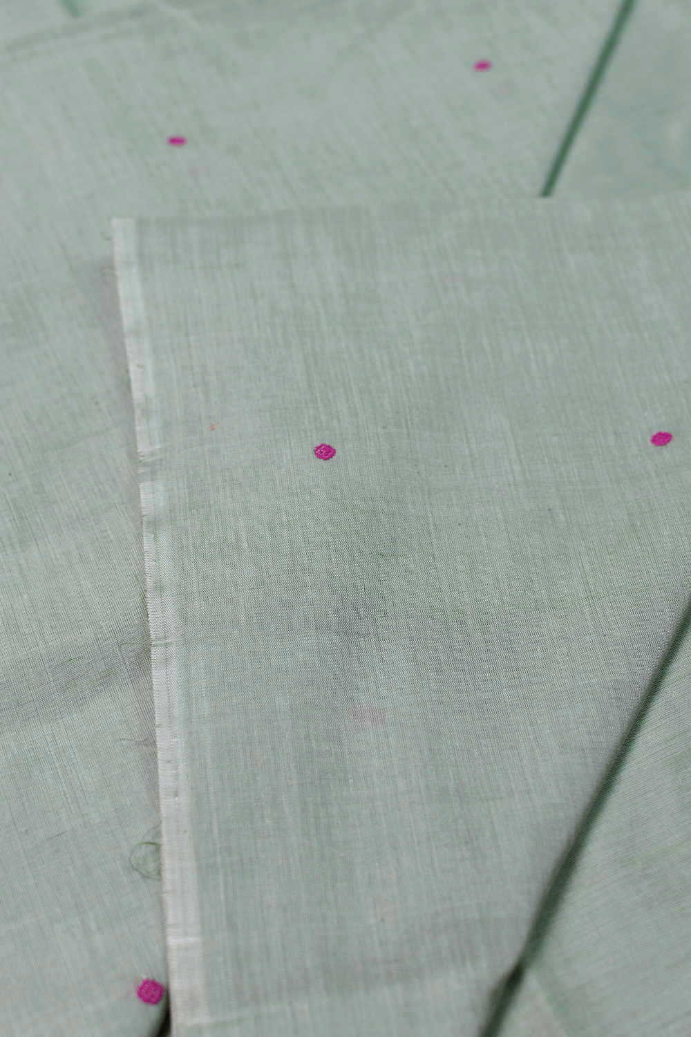 Pink Butta on Green Chanderi Cotton Fabric - 0.5m
