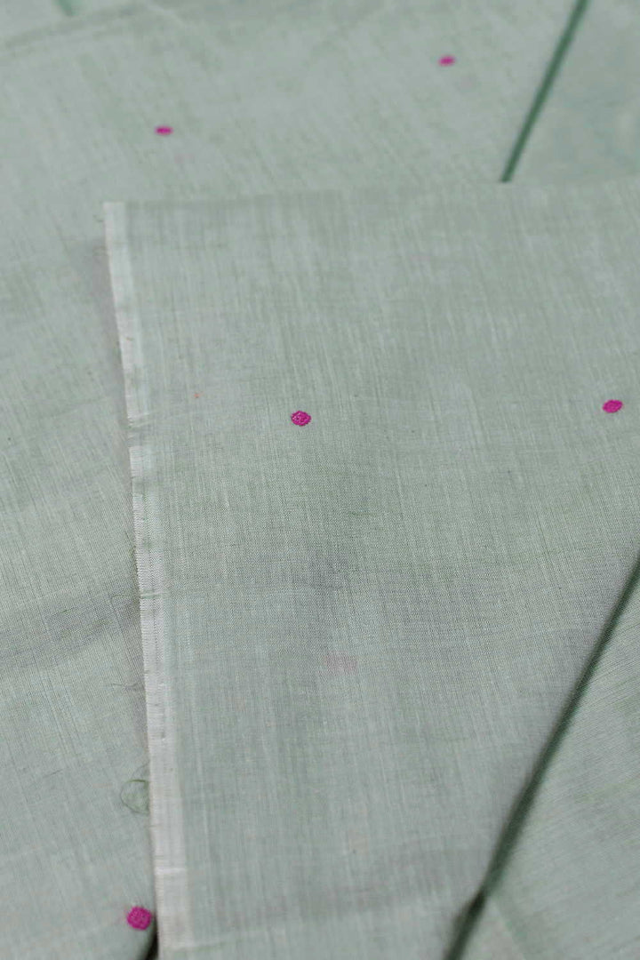 Pink Butta on Green Chanderi Cotton Fabric - 0.5m