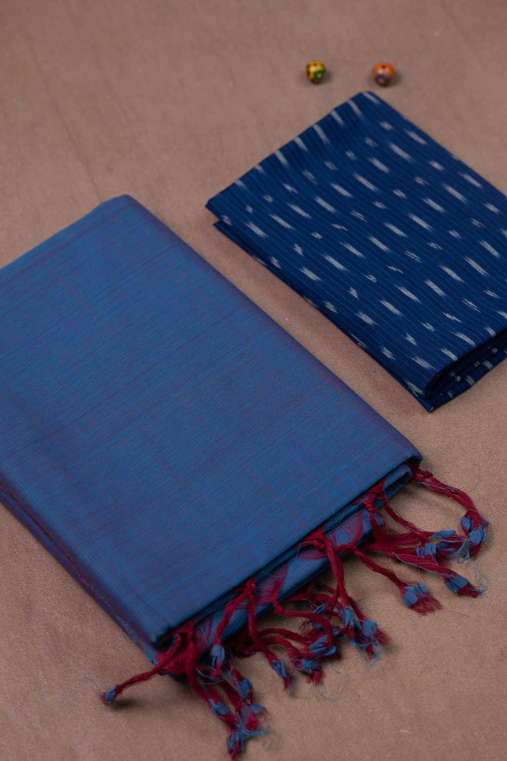 Blue Mangalagiri Cotton saree with Ikat Blouse