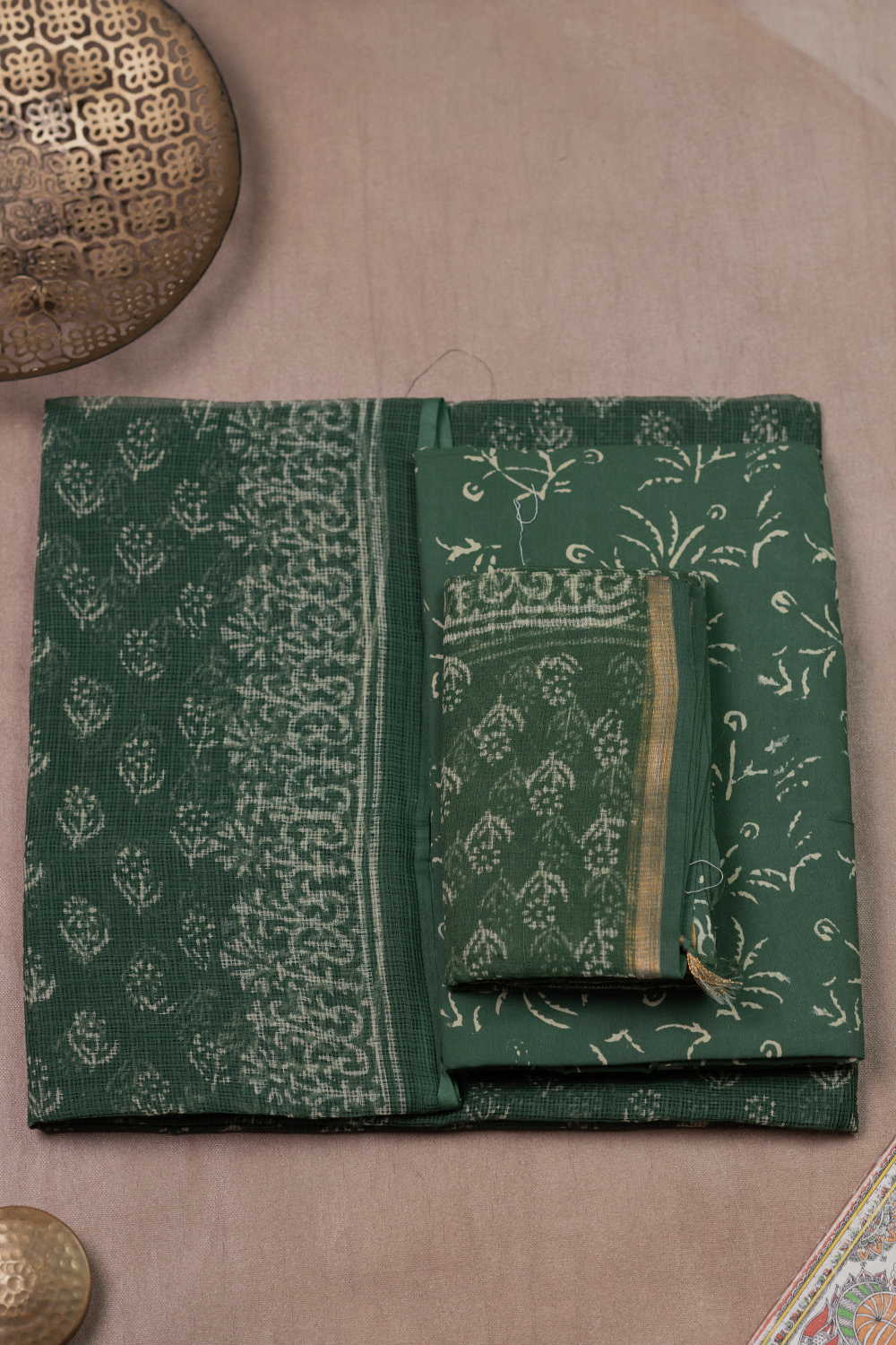 Pear Green Block Printed Kota Cotton Suit