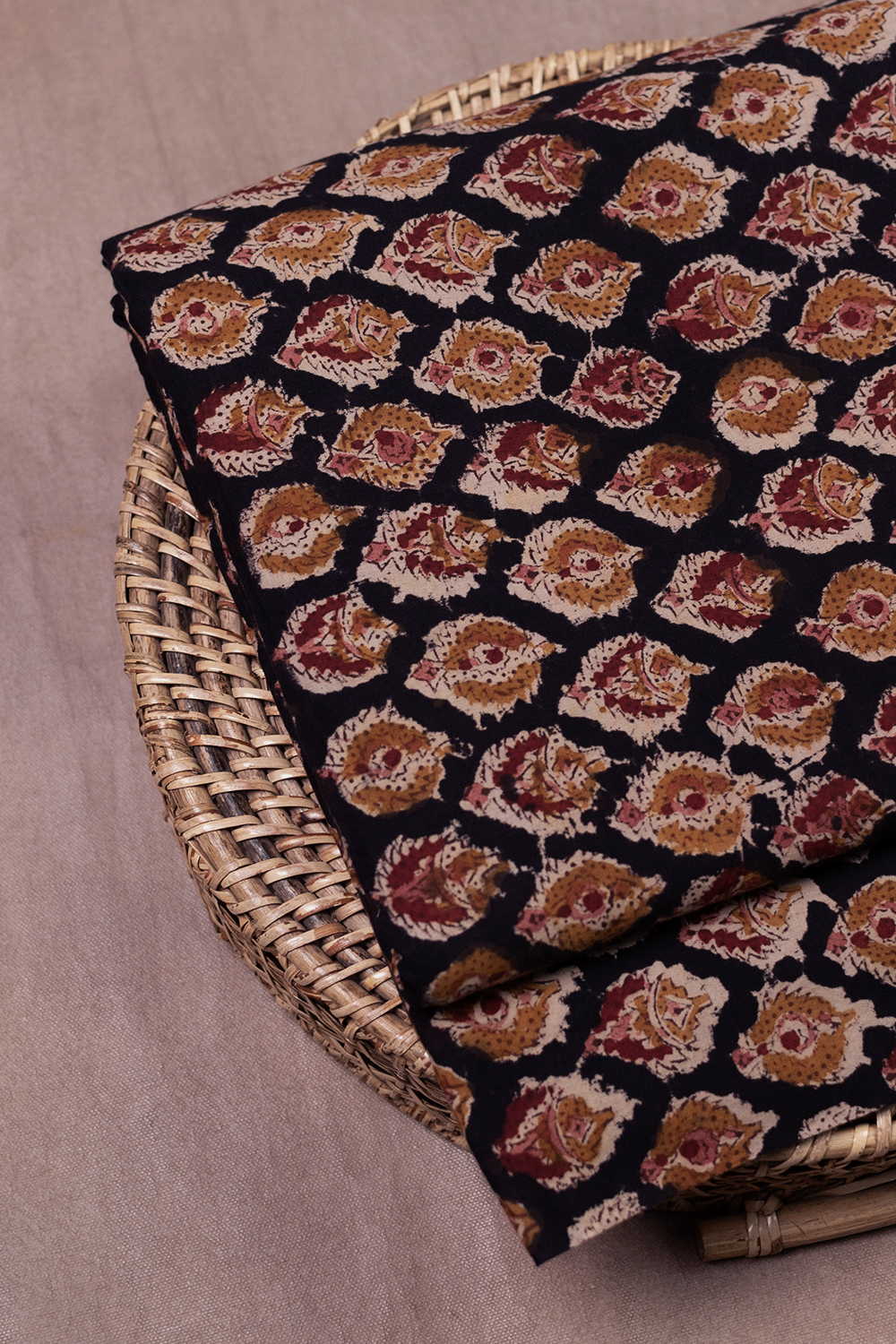 Black Printed kalamkari Cotton Fabric - 1m