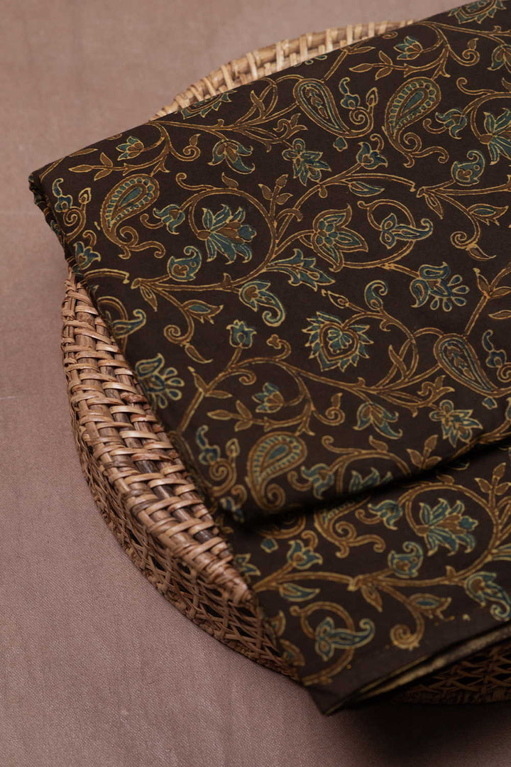 Florals - Brown Ajrak Cotton Fabric