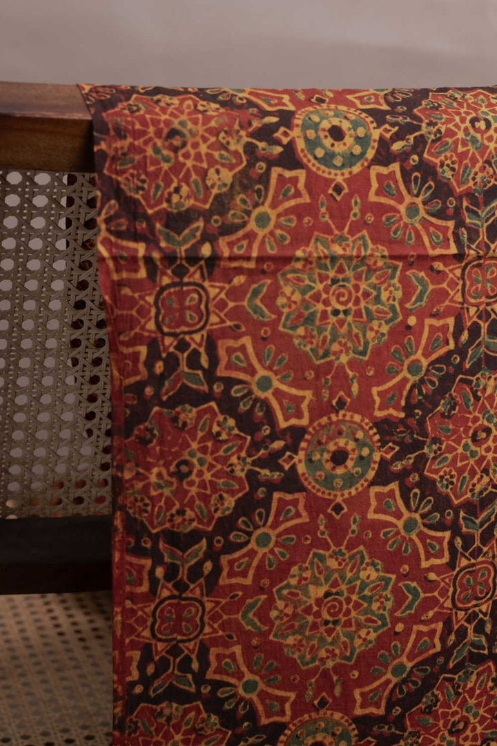 Patterned on Maroon Ajrak Cotton Fabric-0.5 m
