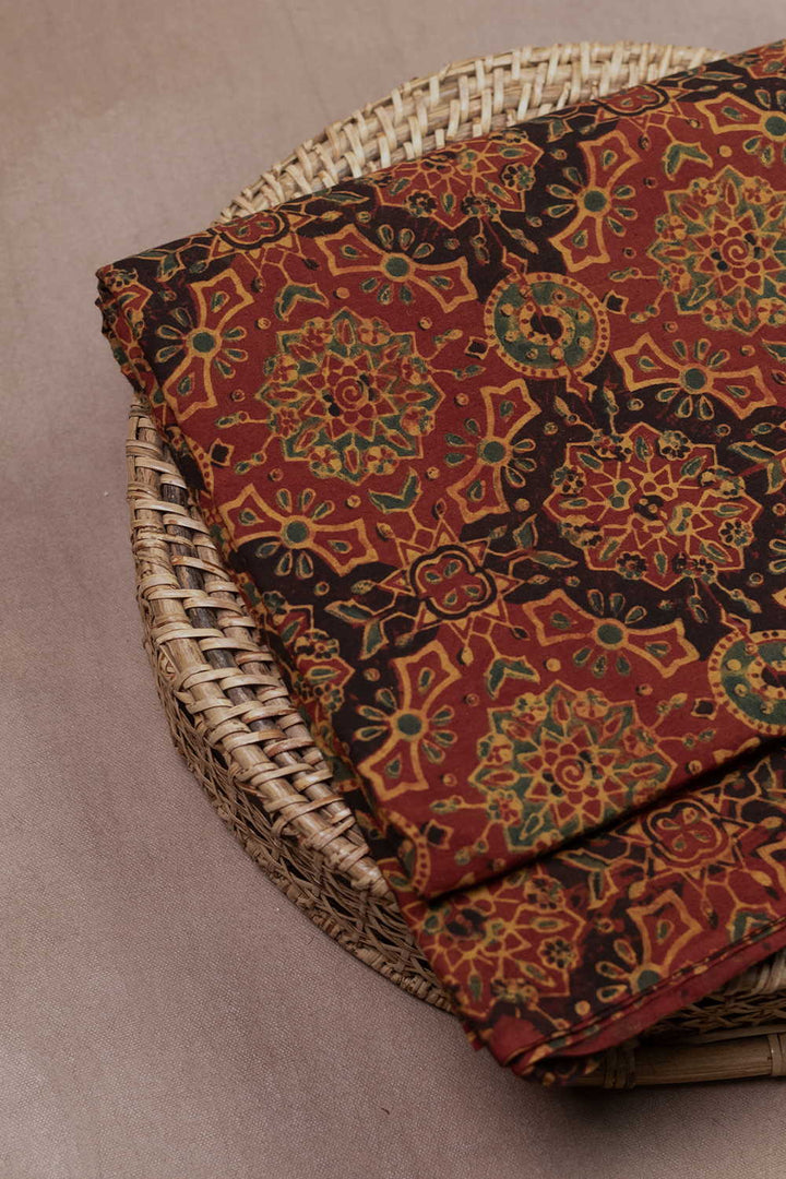 Patterned on Maroon Ajrak Cotton Fabric-0.5 m