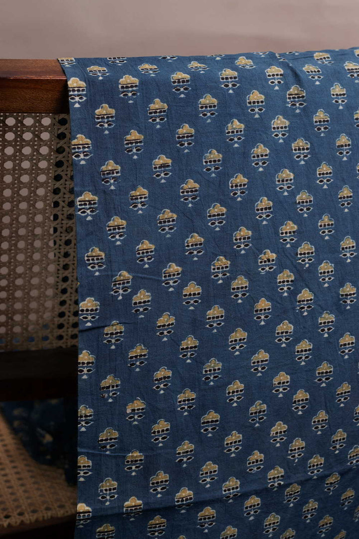 Indigo with Tiny Motifs Ajrak Cotton Fabric