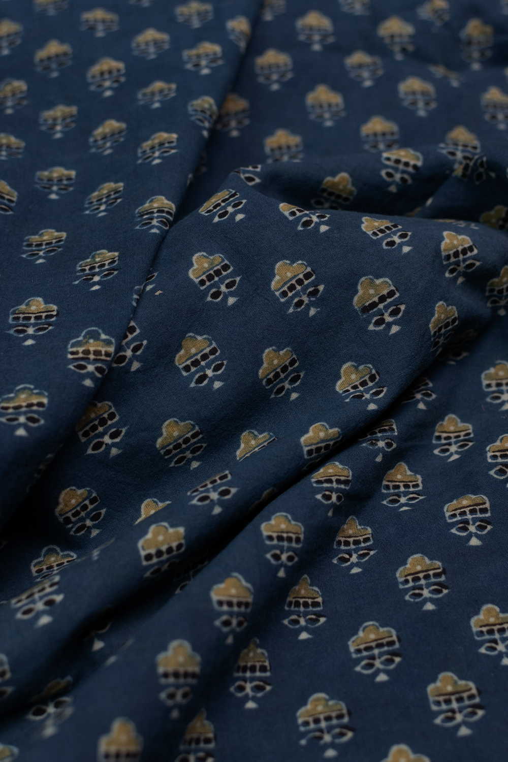 Indigo with Tiny Motifs Ajrak Cotton Fabric