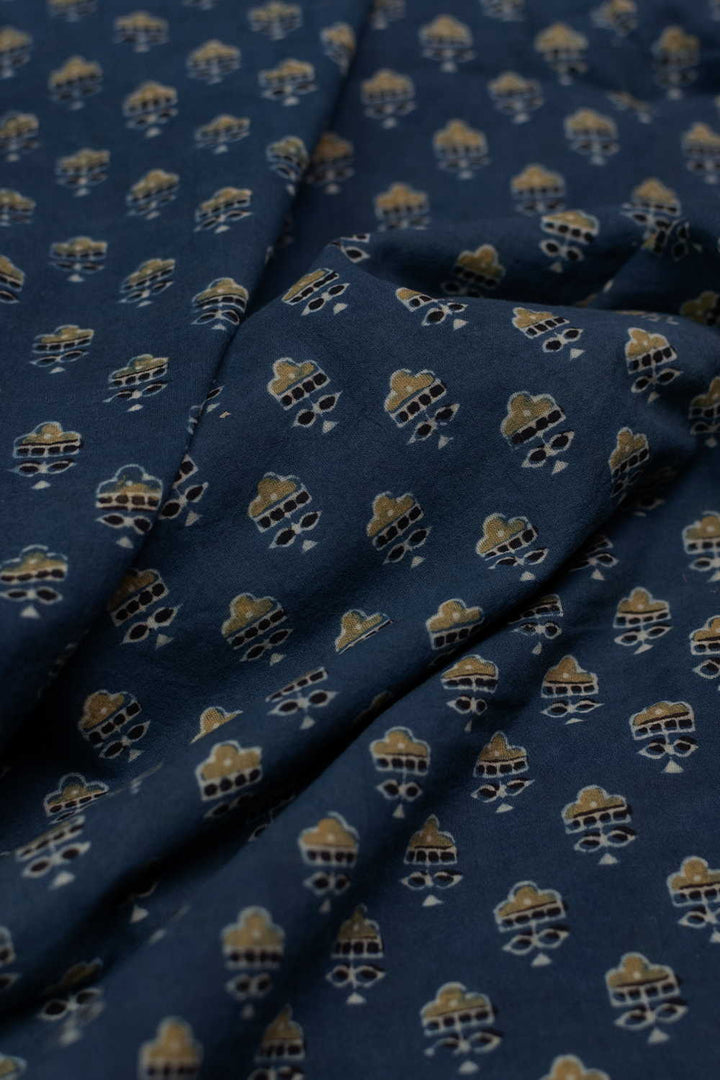 Indigo with Tiny Motifs Ajrak Cotton Fabric