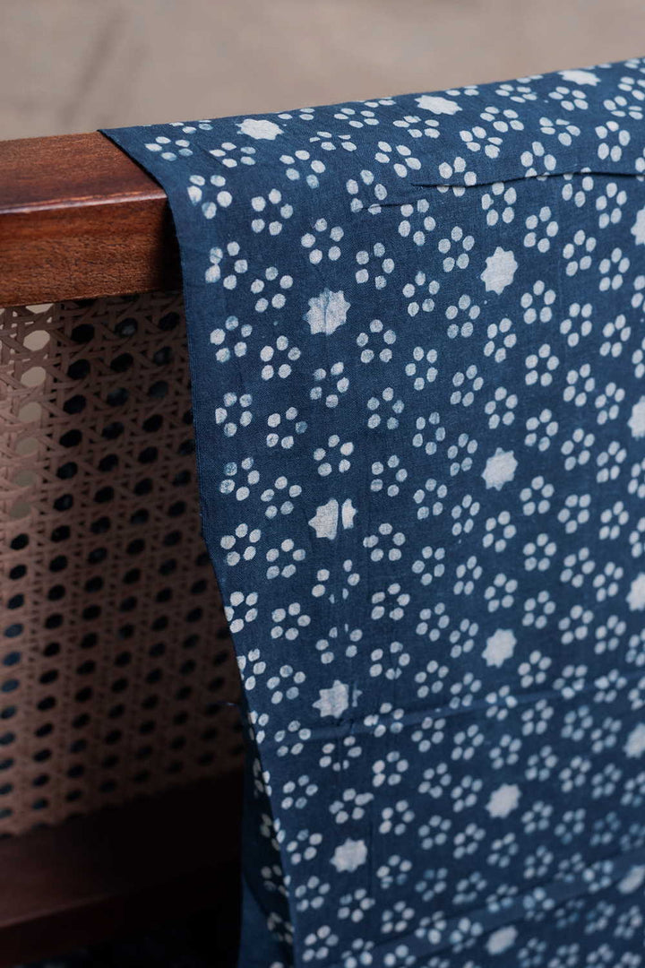 Star Motifs on Indigo Dabu Cotton Fabric
