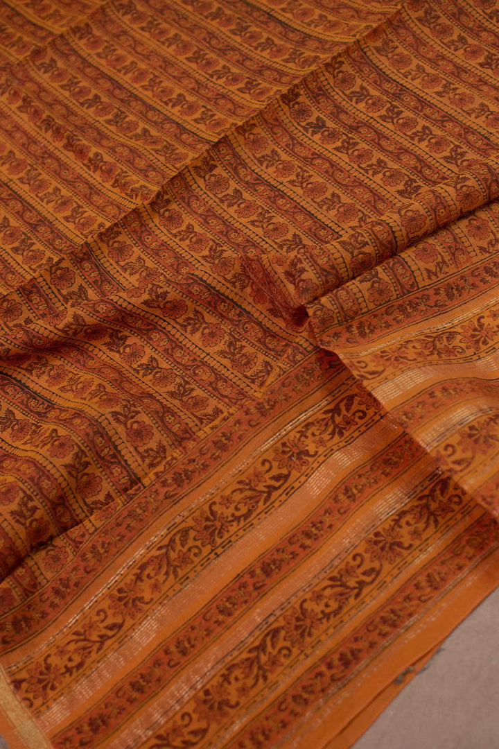 Orange Block Printed Chanderi Dupatta