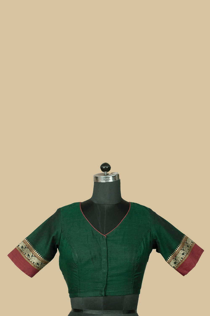 Green Kanchi Cotton Stitched Blouse - 34,36,38,40,42