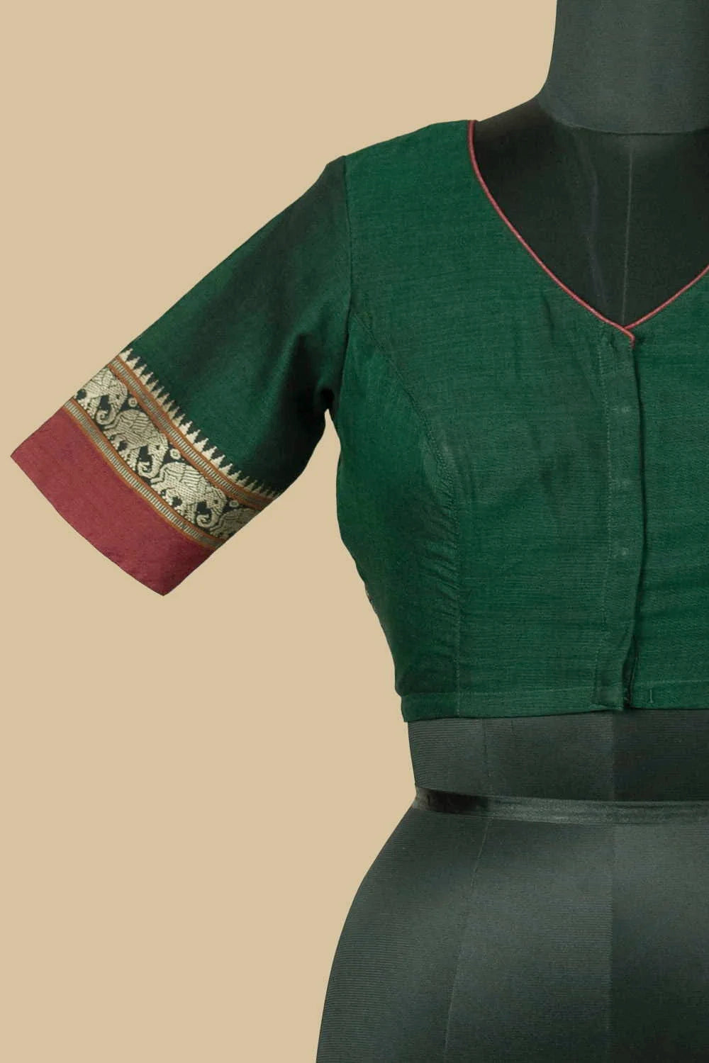 Green Kanchi Cotton Stitched Blouse - 34,36,38,40,42