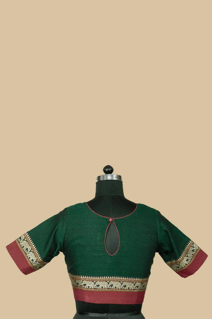Green Kanchi Cotton Stitched Blouse - 34,36,38,40,42