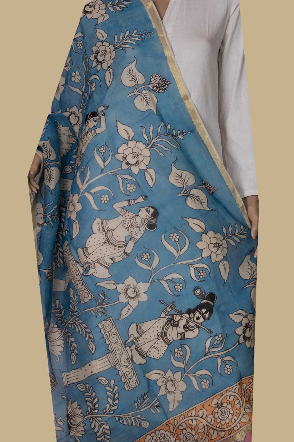 Painted Kalamkari Dupatta - Matkatus