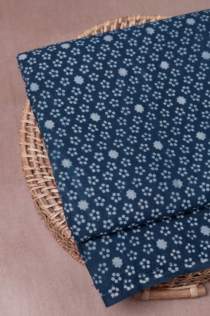 Star Motifs on Indigo Dabu Cotton Fabric