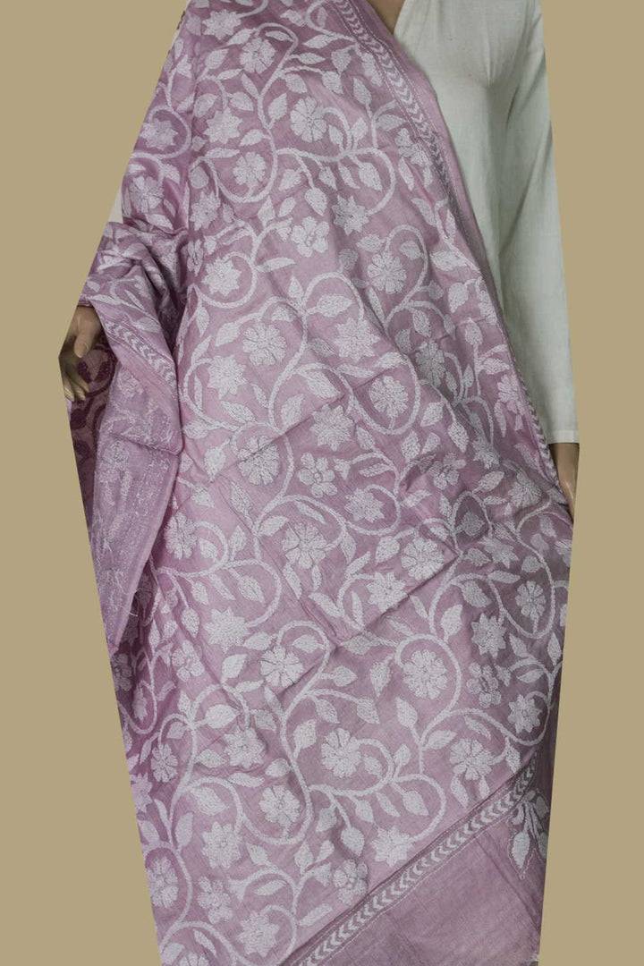 Flamingo Pink Kantha Silk Dupatta