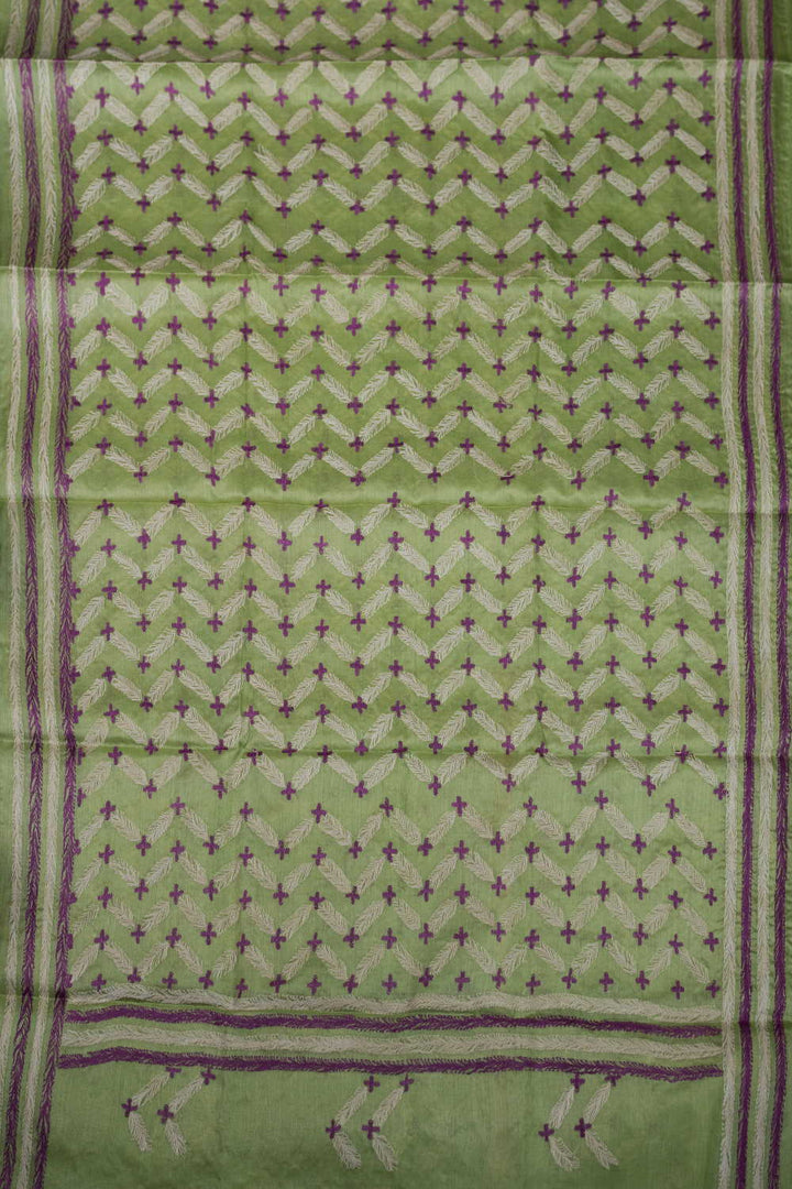 Pear Green Kantha Silk Dupatta