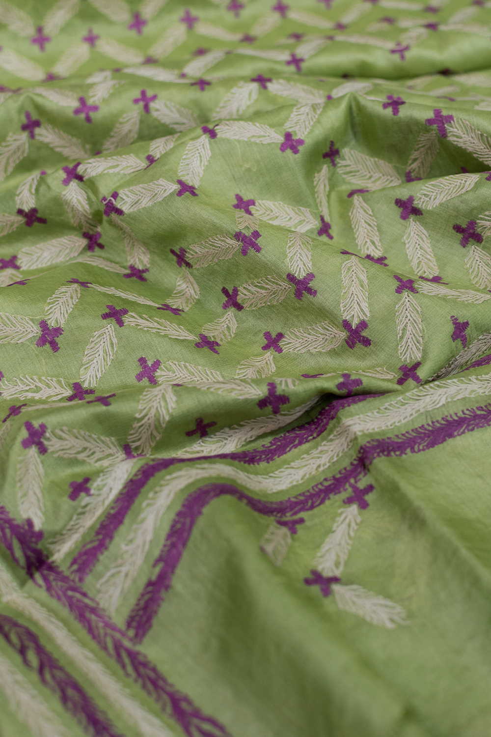 Pear Green Kantha Silk Dupatta