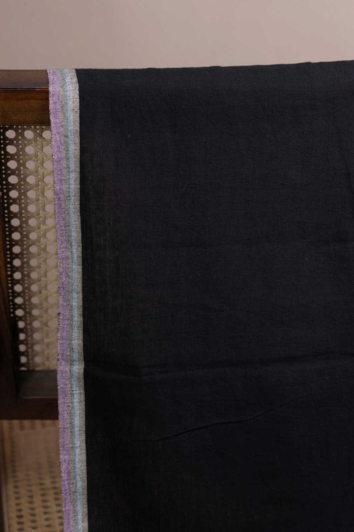 Pitch Black Handwoven Mul Cotton Fabric - 0.9m