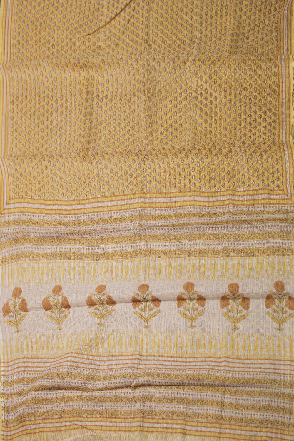 Prettiest Butta - Yellow Block Printed Kota Cotton saree