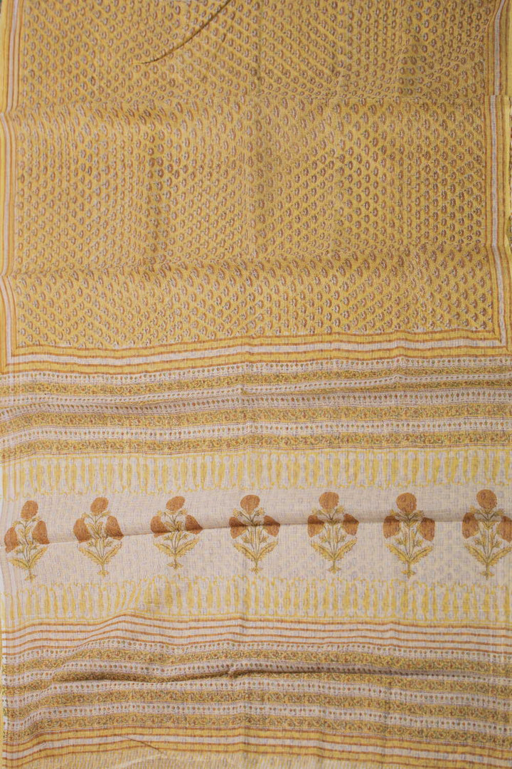 Prettiest Butta - Yellow Block Printed Kota Cotton saree