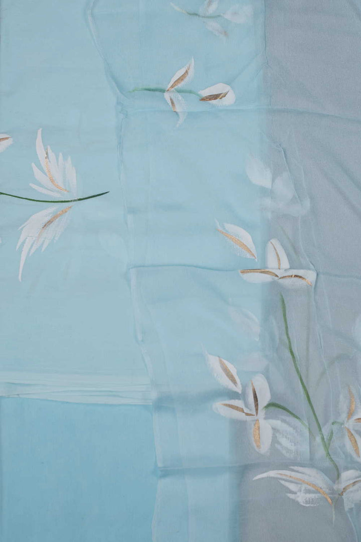 Soft Sky Blue Block Printed Mul Cotton Suit