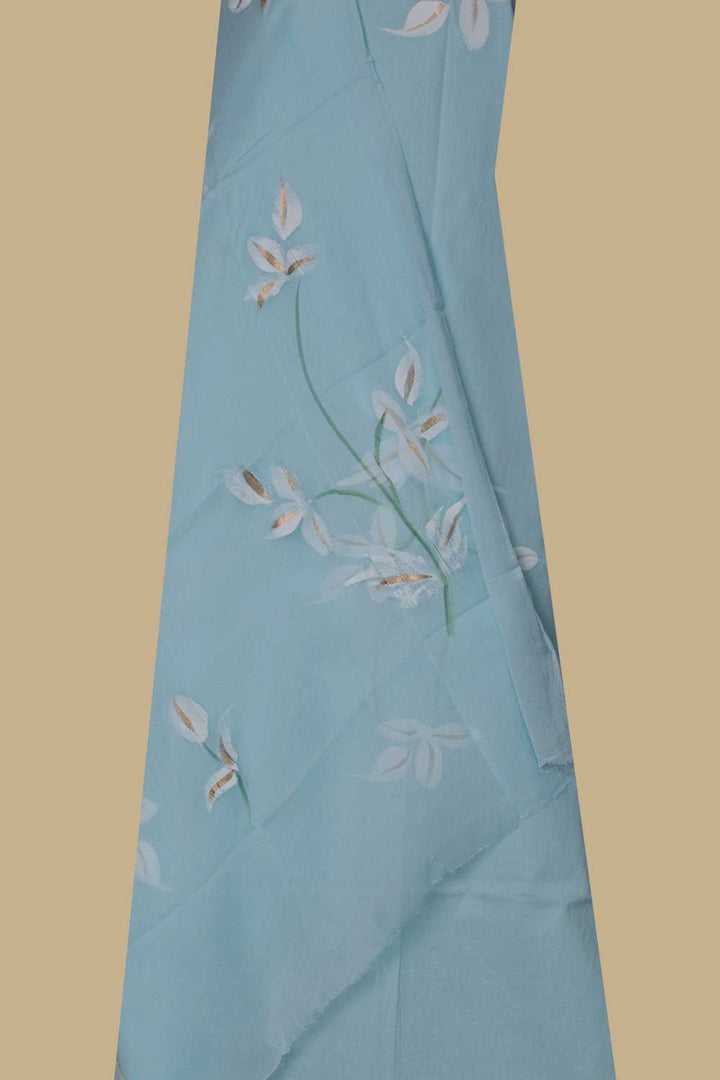 Soft Sky Blue Block Printed Mul Cotton Suit