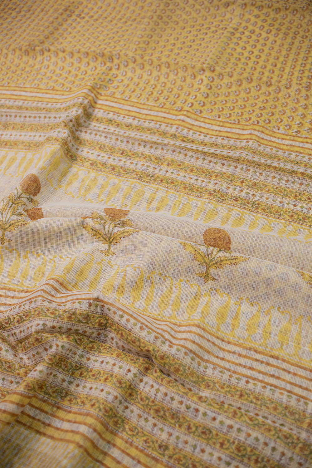 Prettiest Butta - Yellow Block Printed Kota Cotton saree
