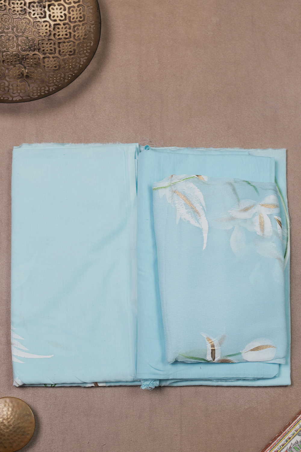 Soft Sky Blue Block Printed Mul Cotton Suit