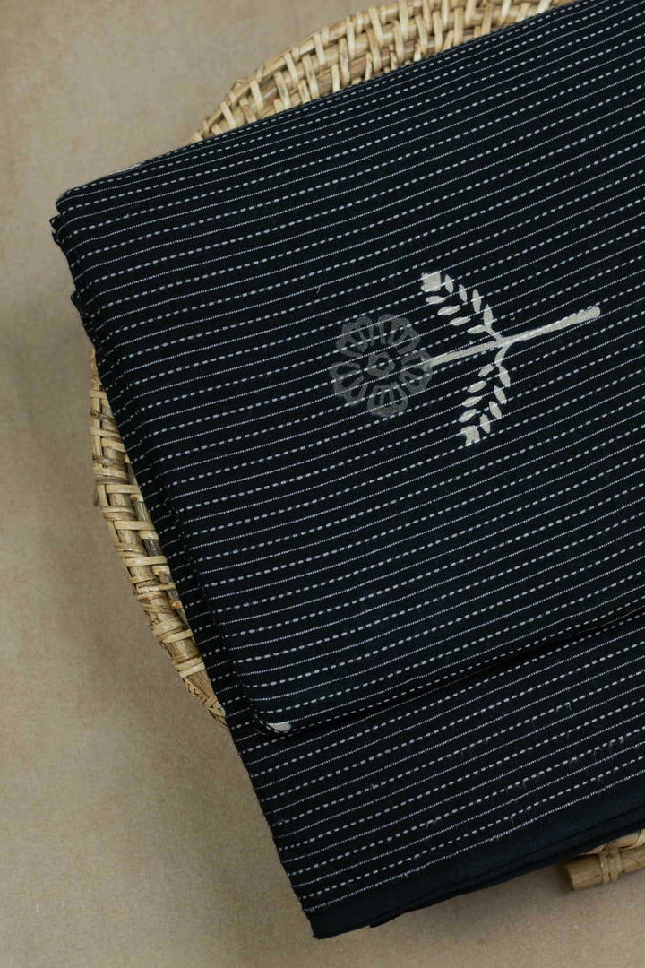Flower - Black Kantha Stitch Dabu Cotton Fabric