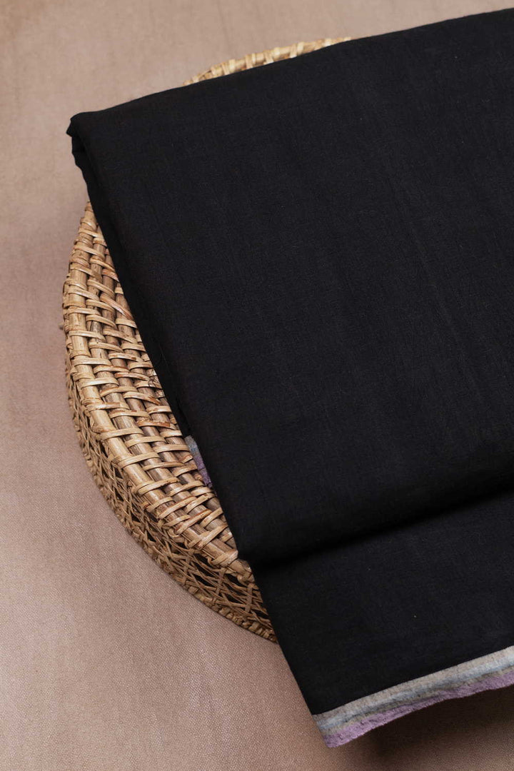 Pitch Black Handwoven Mul Cotton Fabric - 0.9m