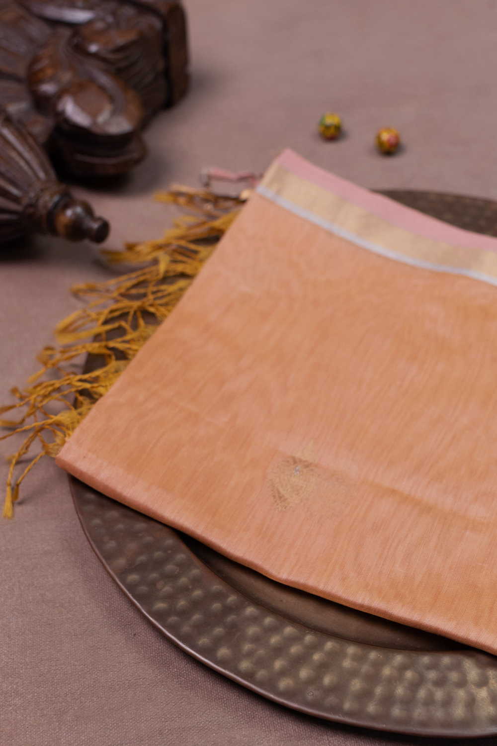 Sandal Dark Peach Chanderi Silk Cotton Dupatta