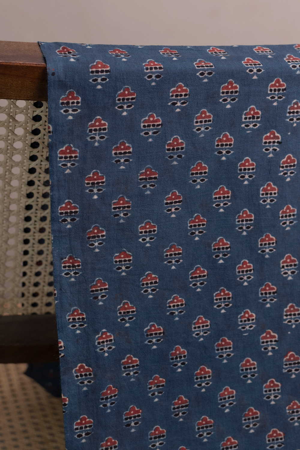 Faded Indigo with Motifs Ajrak Cotton Fabric-1 m