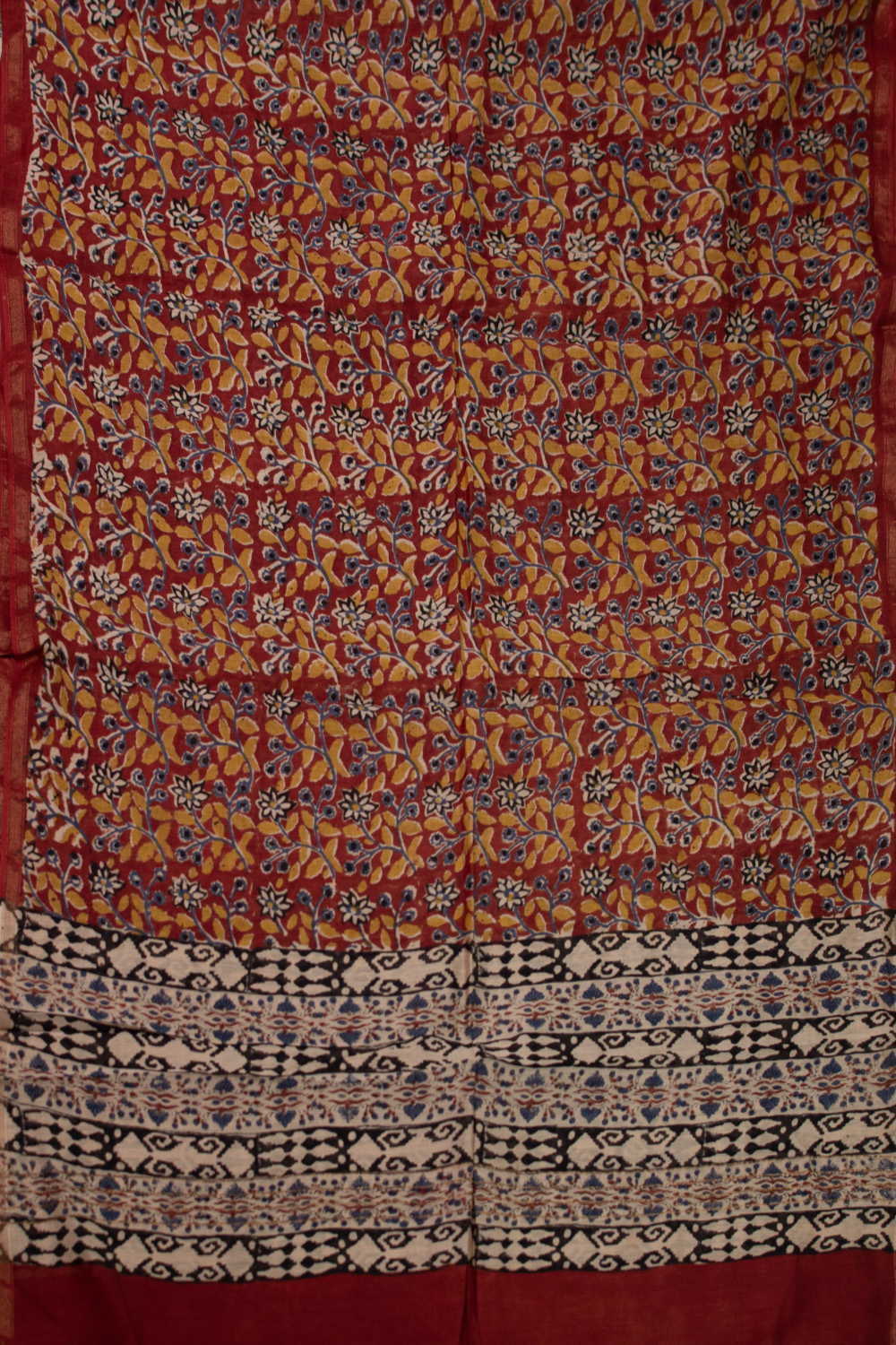 Maroon Garden Block Printed Chanderi Dupatta