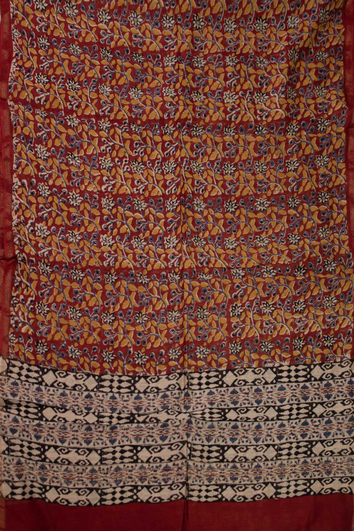 Maroon Garden Block Printed Chanderi Dupatta