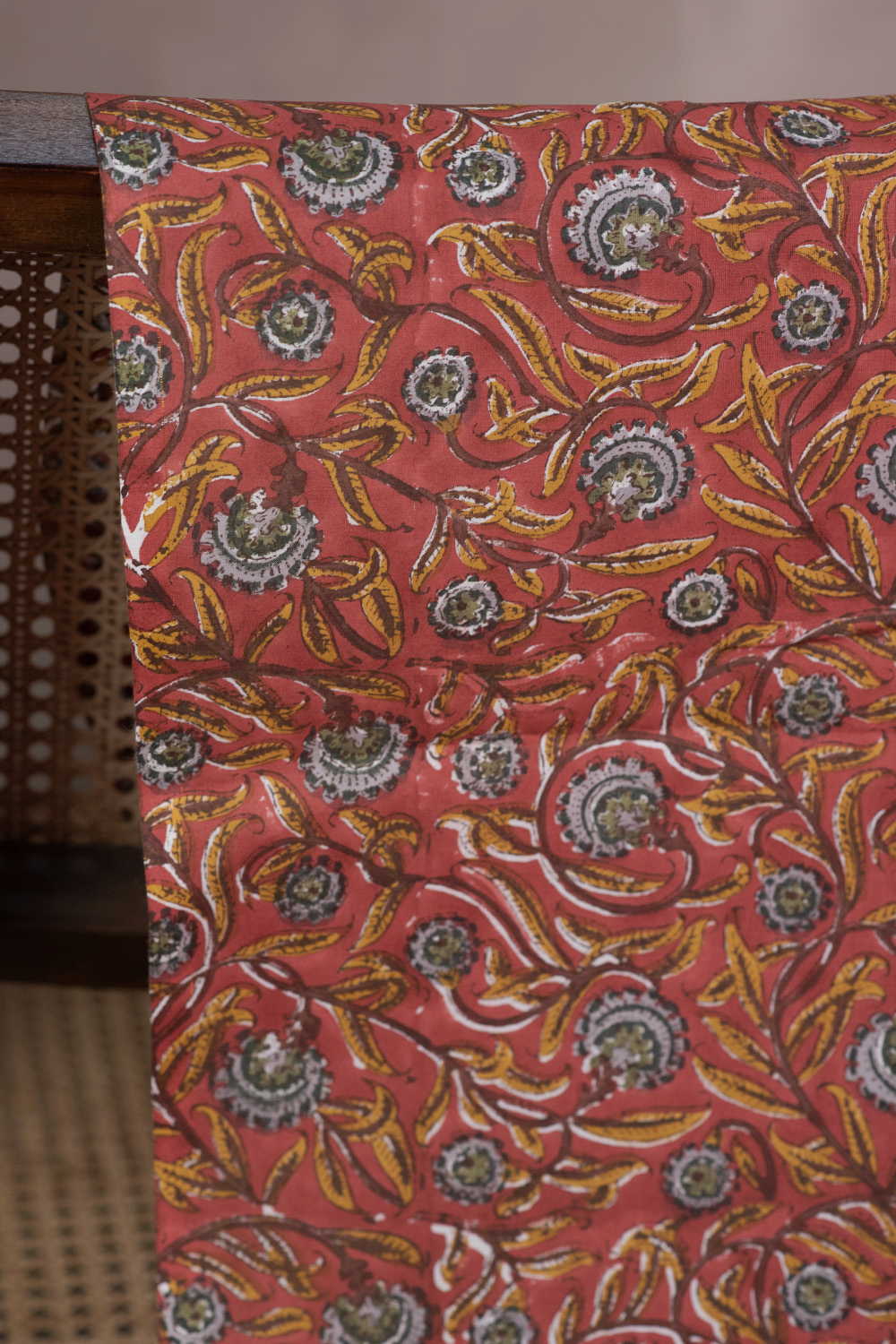 Floral Garden - Maroon Sanganeri Cotton Fabric