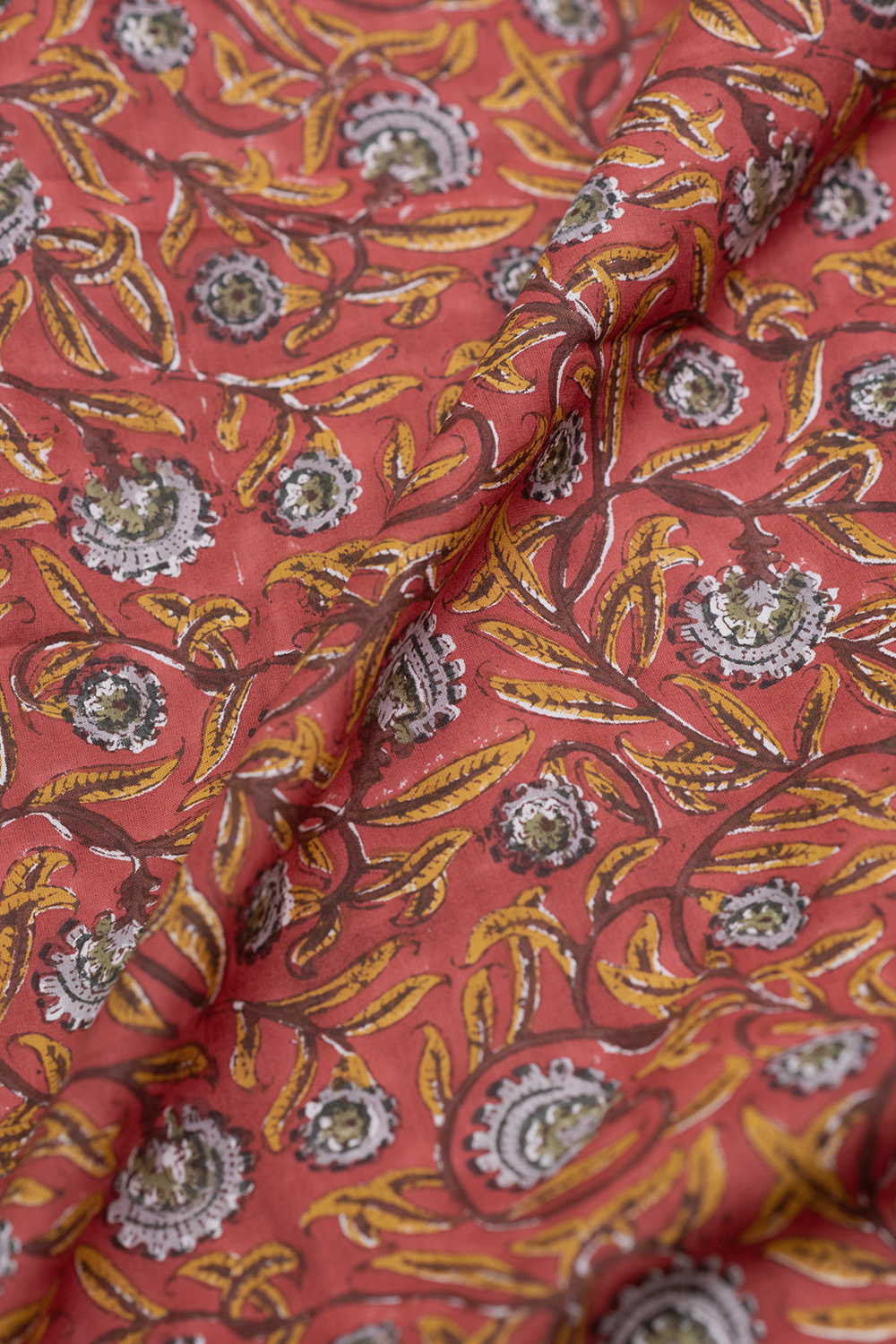 Floral Garden - Maroon Sanganeri Cotton Fabric