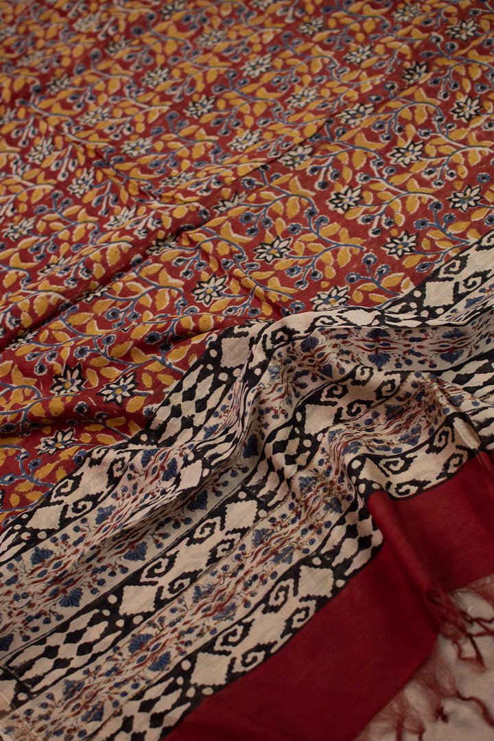 Maroon Garden Block Printed Chanderi Dupatta