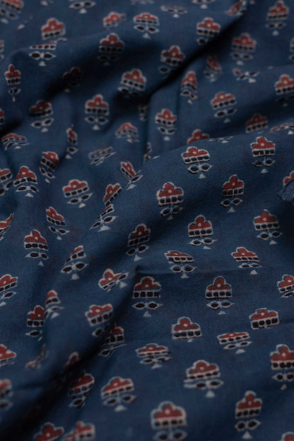 Faded Indigo with Motifs Ajrak Cotton Fabric-1 m