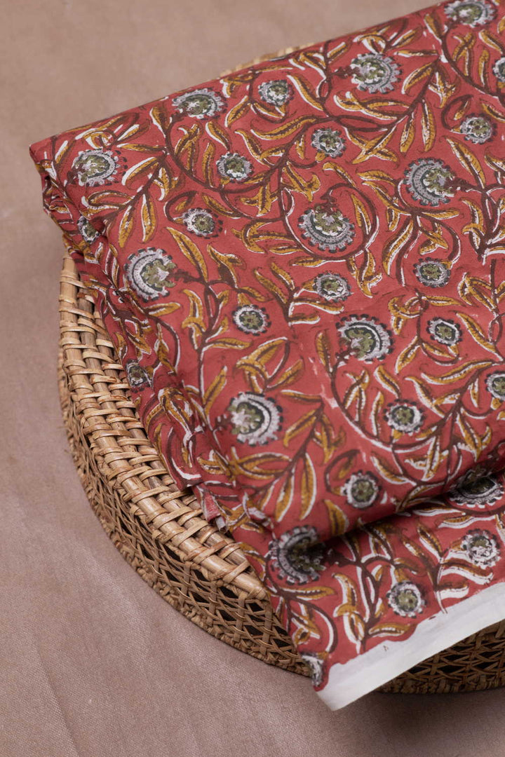 Floral Garden - Maroon Sanganeri Cotton Fabric