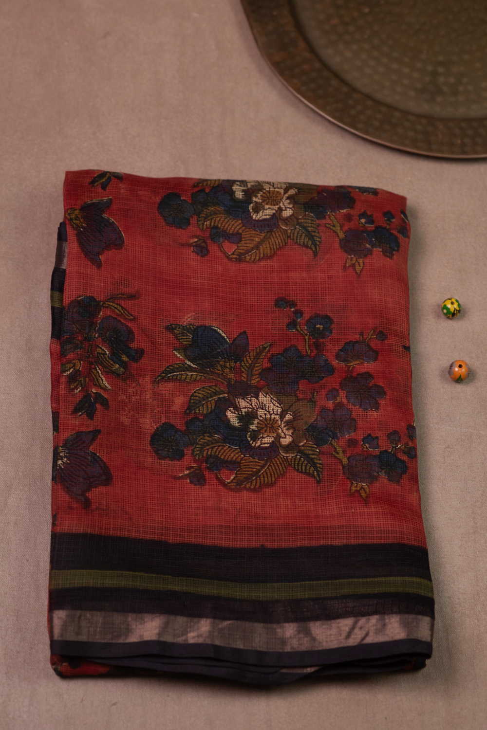 Maroon Block Printed Kota Silk saree