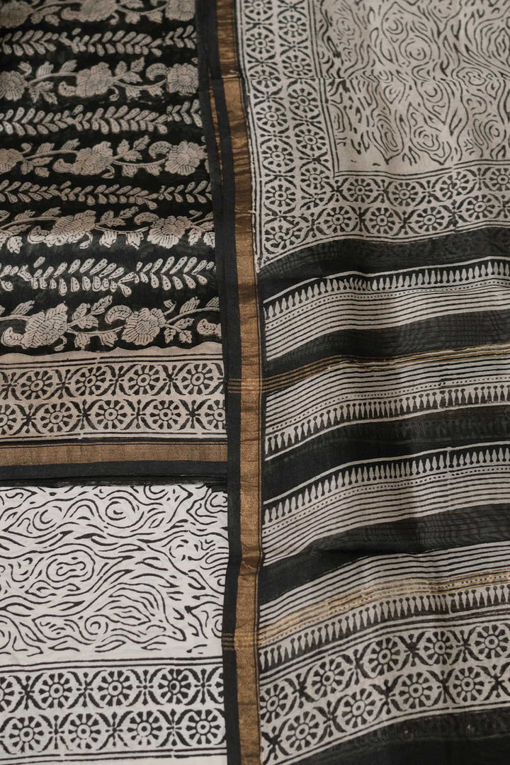 Pitch Black Chanderi Silk Cotton Suit