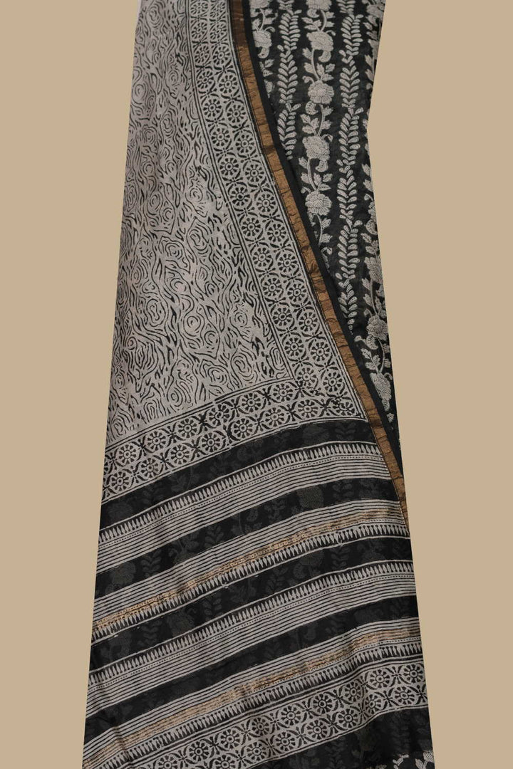 Pitch Black Chanderi Silk Cotton Suit