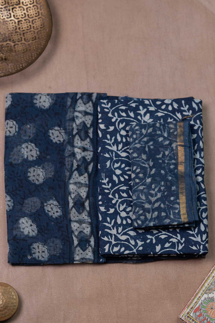 Blue Indigo Block Printed Kota Cotton Suit